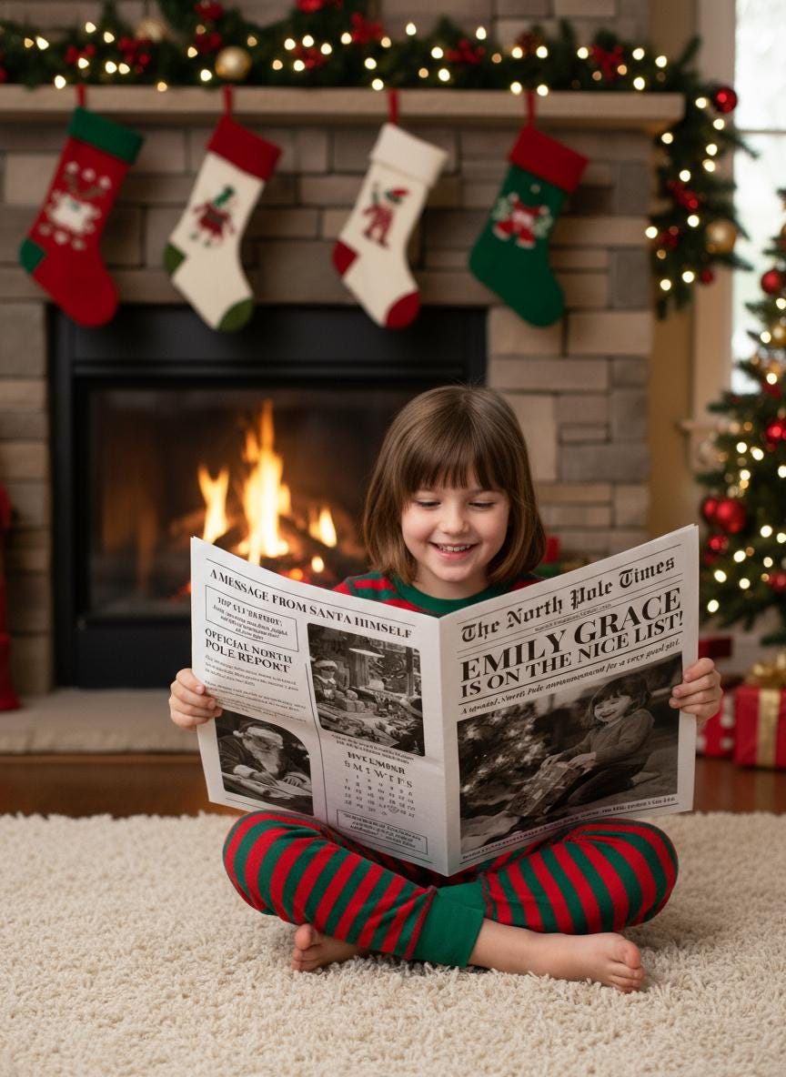 Nice List Santa, Personalized Christmas Eve Gift Newspaper, Printed and Shipped, Certificate, North Pole Mail, Santa Letter Set