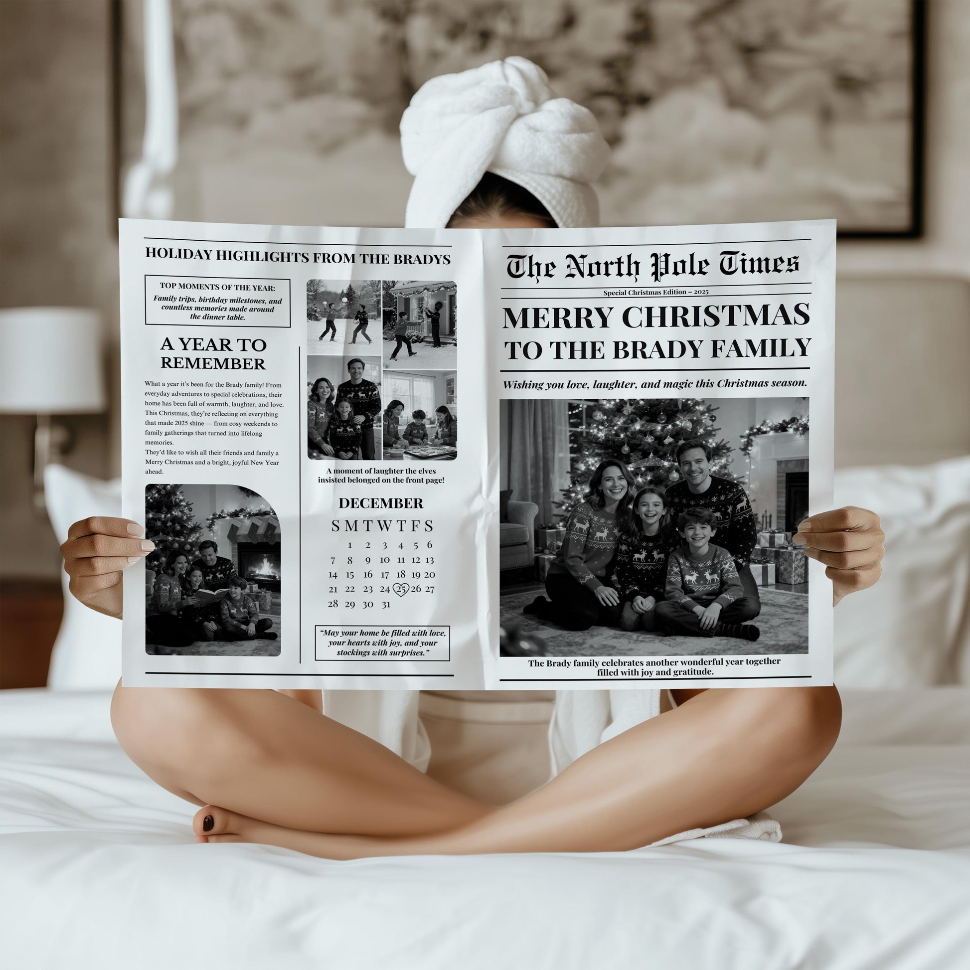 Christmas Newspaper, Printed and Shipped for Special Events, Year In Review Newsletter, Holiday Photo Card, Customizable Design