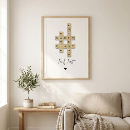 Custom Crossword, Family Name Print, Personalized Gift, Scrabble Name Print, Custom Letter Print, Crossword Poster, Unique Wedding Gift