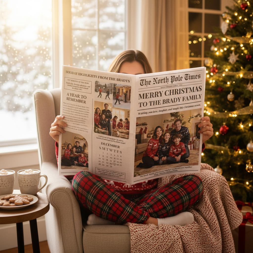 Christmas Newspaper, Printed and Shipped for Special Events, Year In Review Newsletter, Holiday Photo Card, Customizable Design