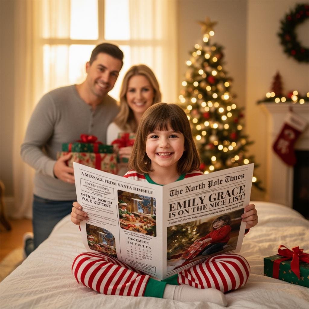 Nice List Santa, Personalized Christmas Eve Gift Newspaper, Printed and Shipped, Certificate, North Pole Mail, Santa Letter Set