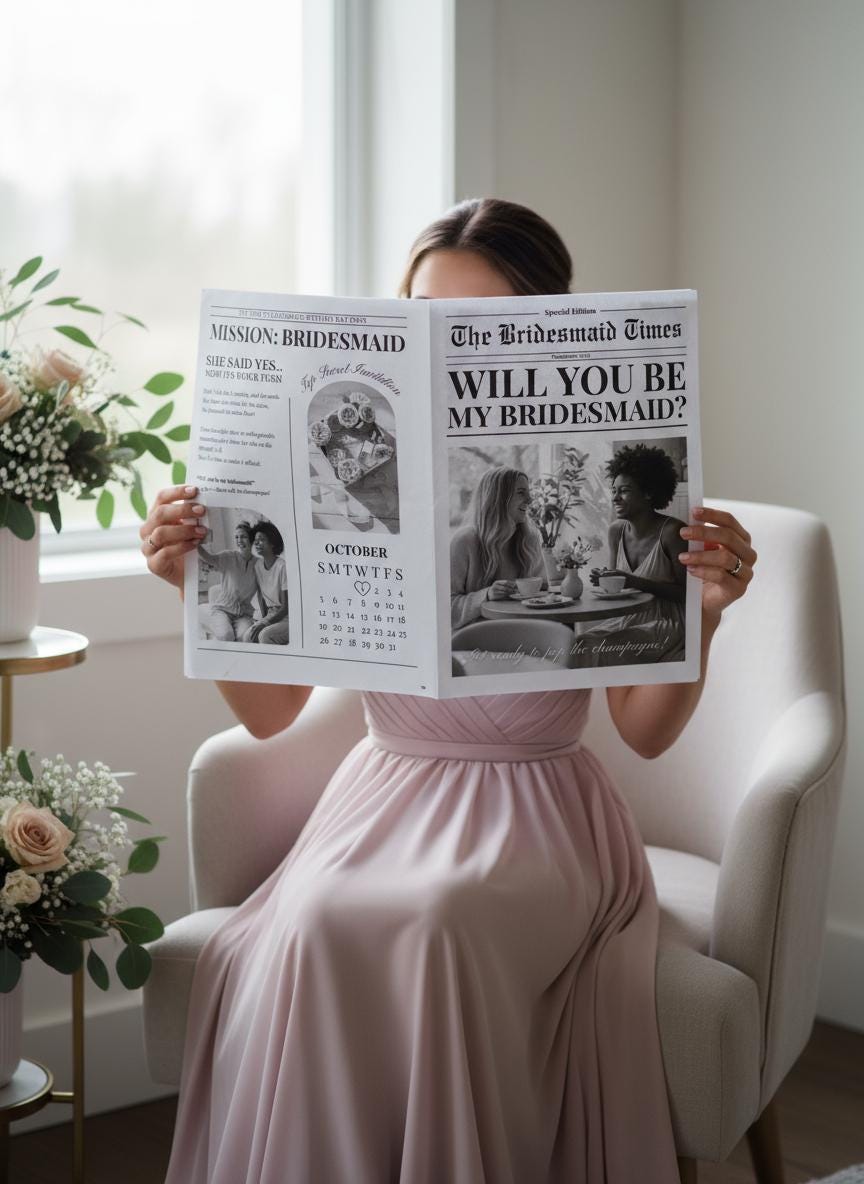Bridesmaid Proposal Newspaper Printed, Custom Gifts for Will You Be My Bridesmaid, Unique Proposal, Printed and Shipped, Maid of Honour