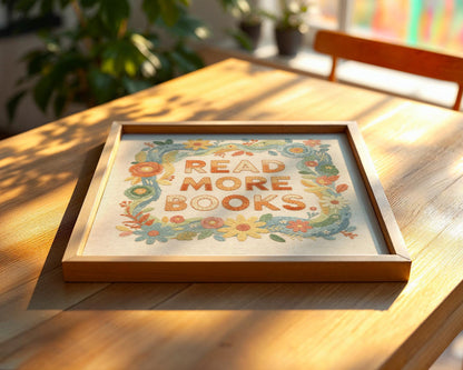 Read More Books Wall Art, Cute Library Print, Bookworm Decor, Colorful Reading Nook Art, Digital Download for Kids