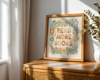Read More Books Wall Art, Cute Library Print, Bookworm Decor, Colorful Reading Nook Art, Digital Download for Kids