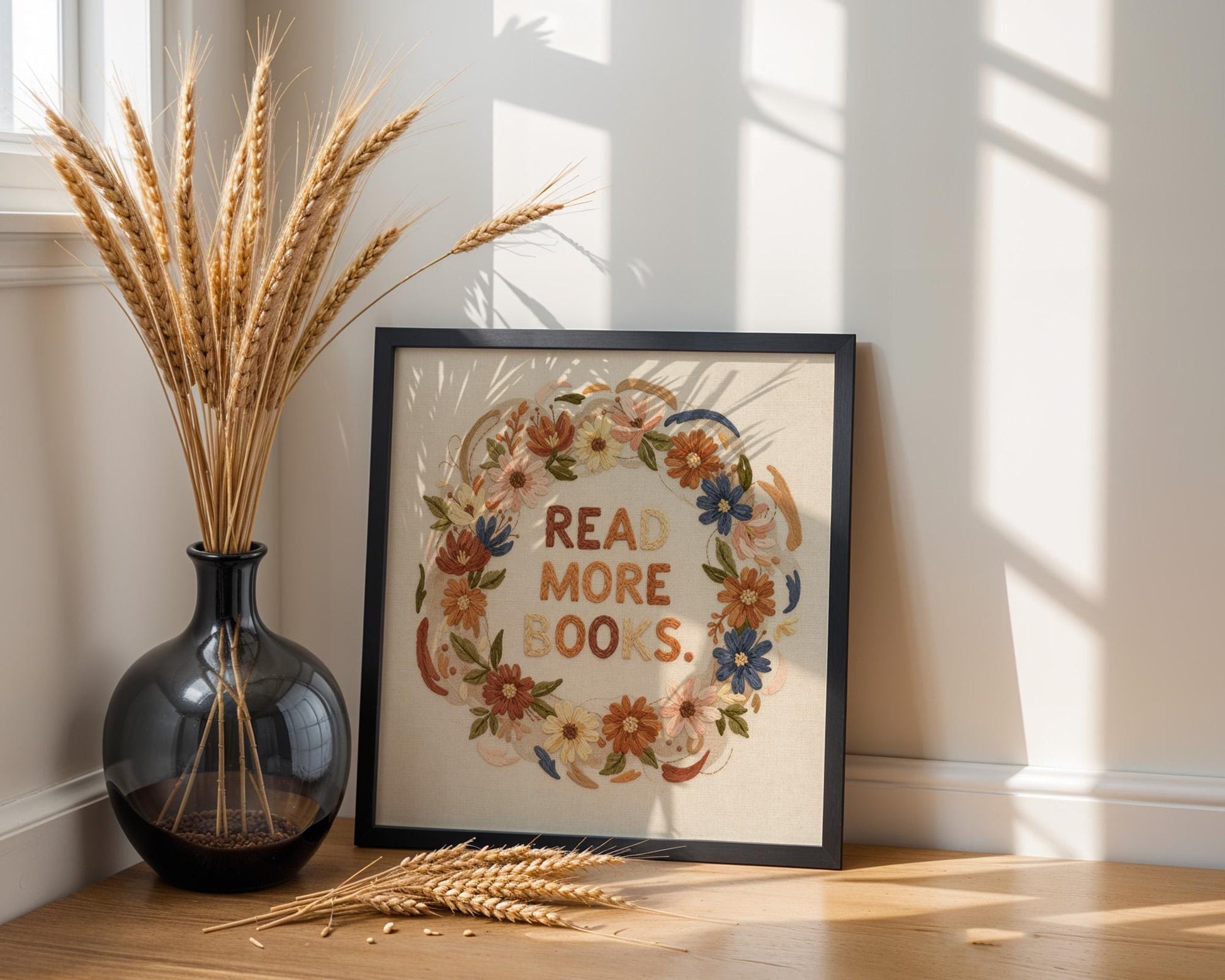 Read More Books Wall Art, Floral Book Lover Print, Minimalist Reading Decor, Digital Download for Kids and Adults, Bookish Wall Poster