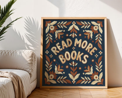 Read More Books Wall Art, Retro Book Lover Print, Vintage Reading Nook Decor, Digital Download for Home and Classroom