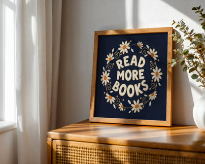 Read More Books Wall Art, Vintage Library Decor, Book Lover Printable, Reading Nook Art, Digital Download for Readers