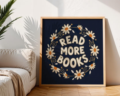 Read More Books Wall Art, Vintage Library Decor, Book Lover Printable, Reading Nook Art, Digital Download for Readers