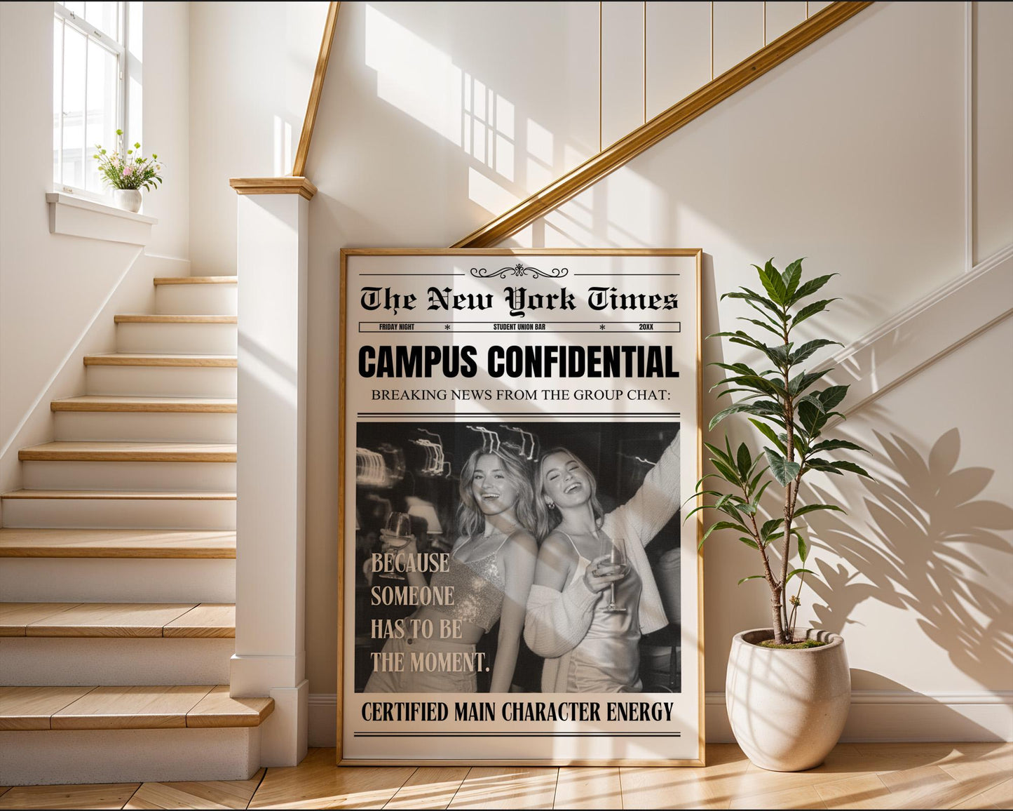 Custom Newspaper Print, Personalized College Dorm Wall Art, Best Friend Gift, Roommates Poster, Printed and Shipped Digital Download