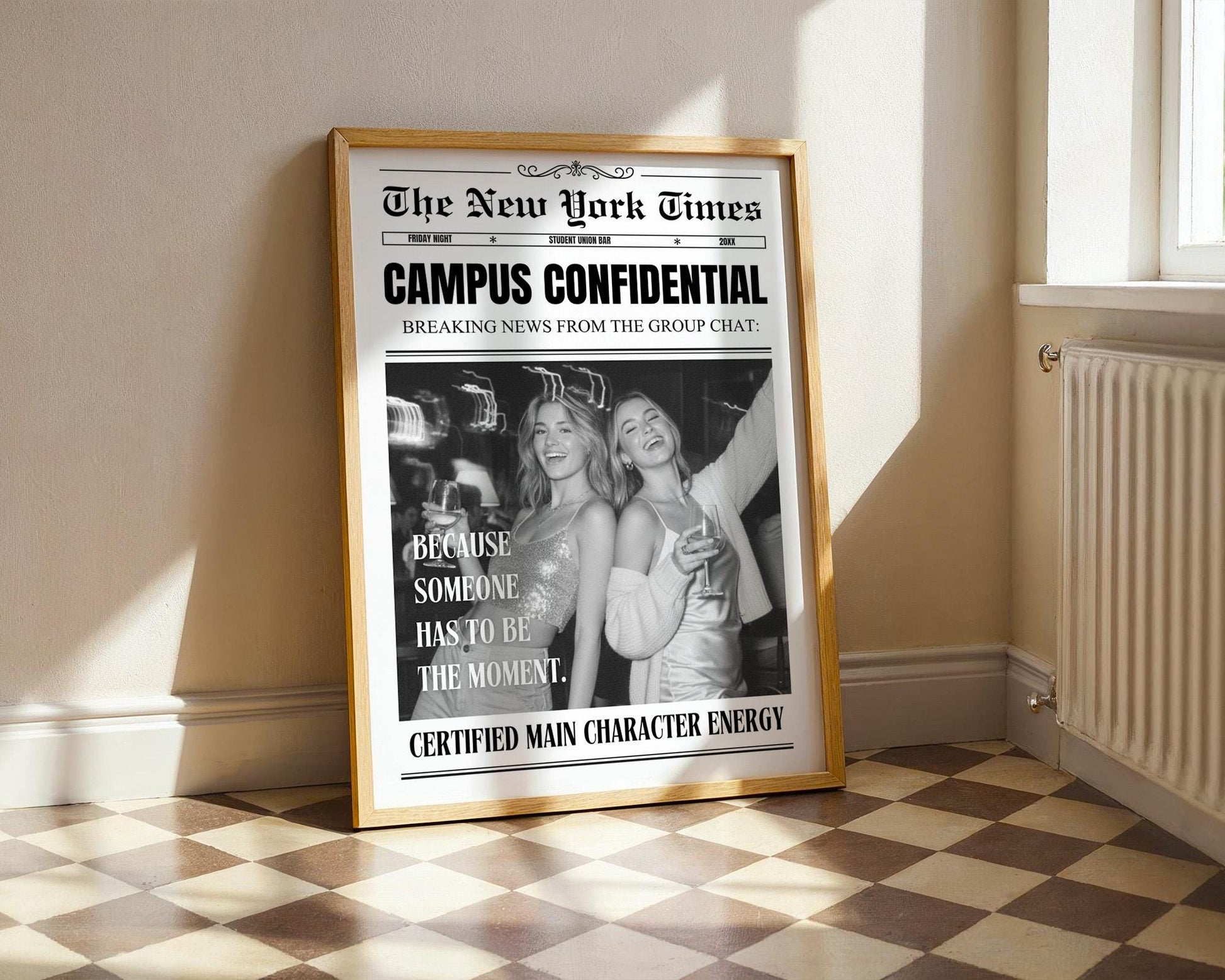 Custom Newspaper Print, Personalized College Dorm Wall Art, Best Friend Gift, Roommates Poster, Printed and Shipped Digital Download