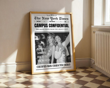 Custom Newspaper Print, Personalized College Dorm Wall Art, Best Friend Gift, Roommates Poster, Printed and Shipped Digital Download