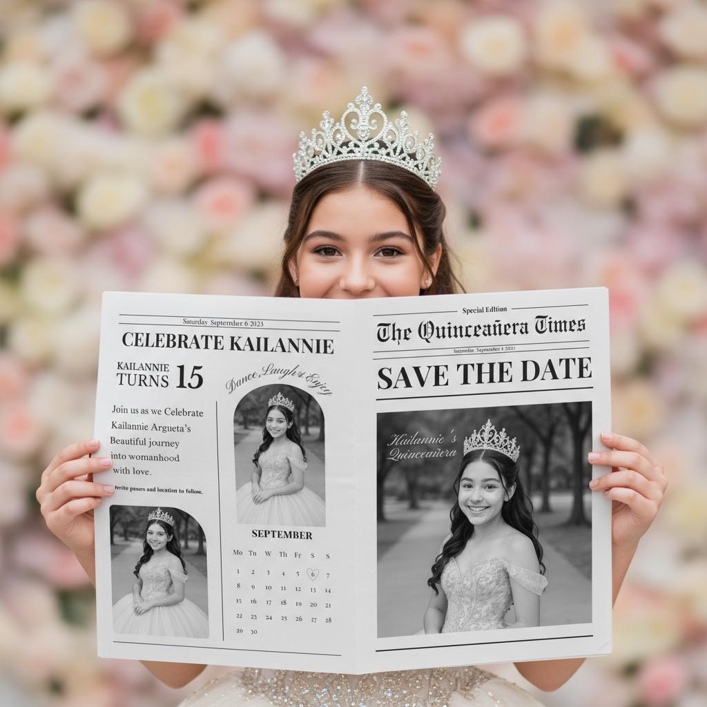 Quinceañera Newspaper Printed, Custom Editable Birthday Gift, Sweet 15 Party Decor, Unique Quince Invitation