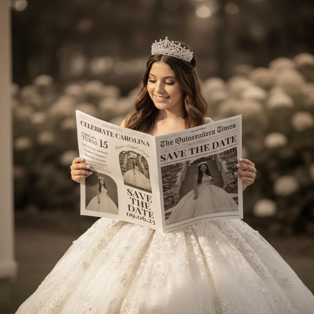 Quinceanera Newspaper Printed, Custom Save the Date Announcement, Birthday Party Decor, Unique Gift Ideas Printed & Shipped