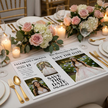 Quinceanera Newspaper Printed, Custom Save the Date Announcement, Birthday Party Decor, Unique Gift Ideas Printed & Shipped