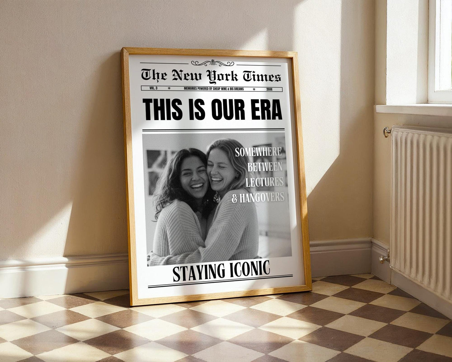 Custom Newspaper Print, Personalized Dorm Room Wall Art, Unique Gift for Roommates, Printed & Shipped, Trendy Decor