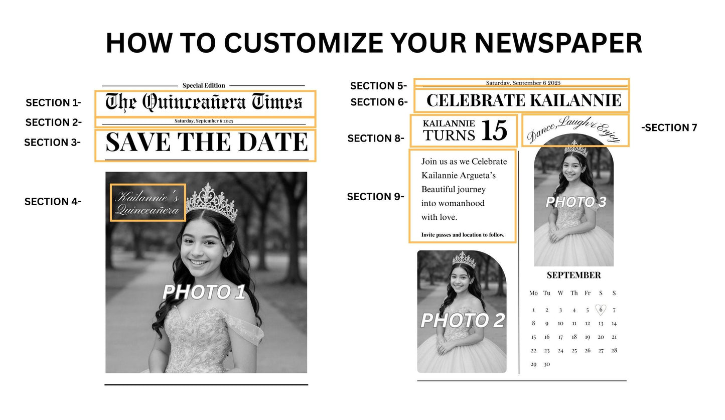 Quinceañera Newspaper Printed, Custom Editable Birthday Gift, Sweet 15 Party Decor, Unique Quince Invitation
