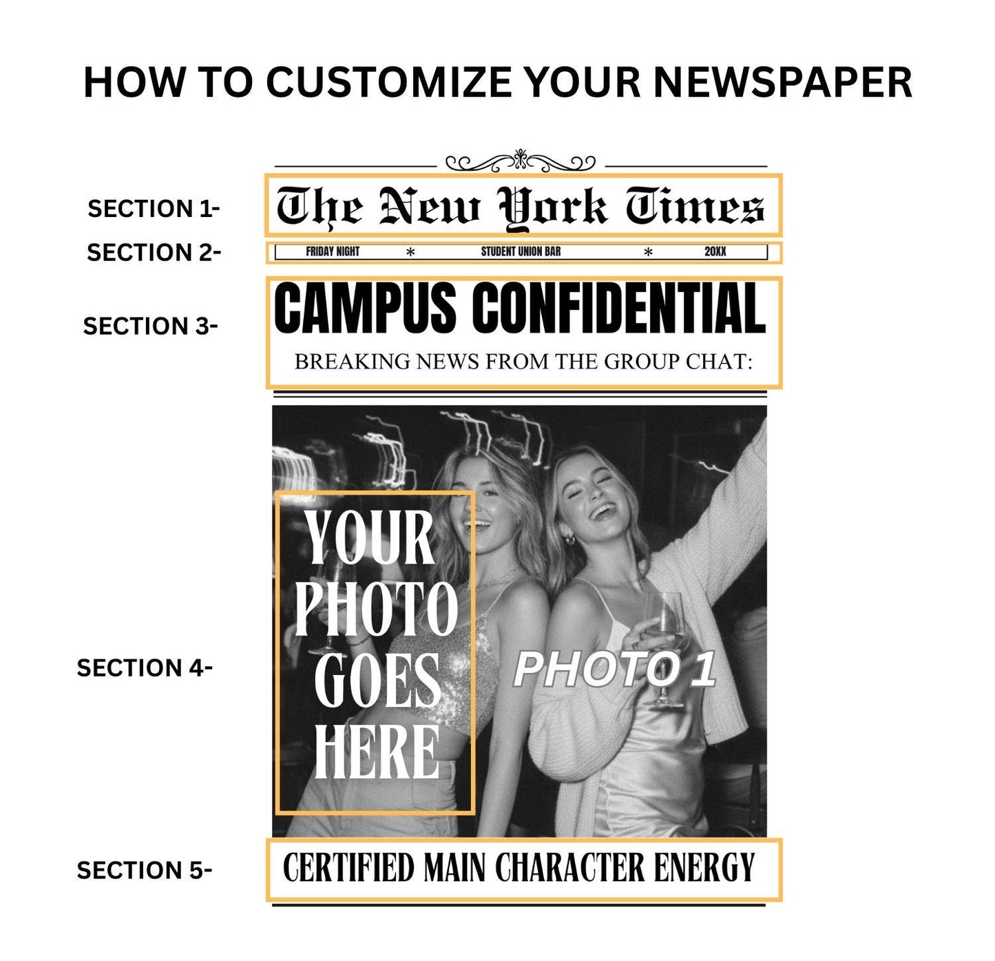 Custom Newspaper Print, Personalized College Dorm Wall Art, Best Friend Gift, Roommates Poster, Printed and Shipped Digital Download