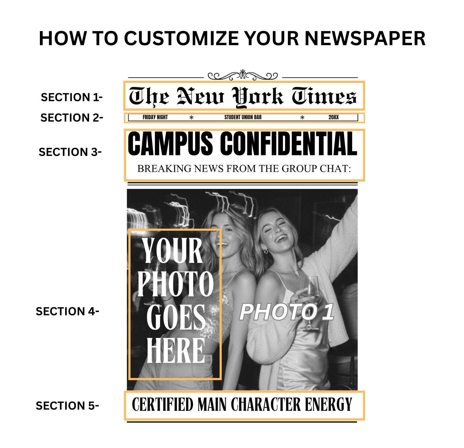 Custom Newspaper Print, Personalized College Dorm Wall Art, Best Friend Gift, Roommates Poster, Printed and Shipped Digital Download