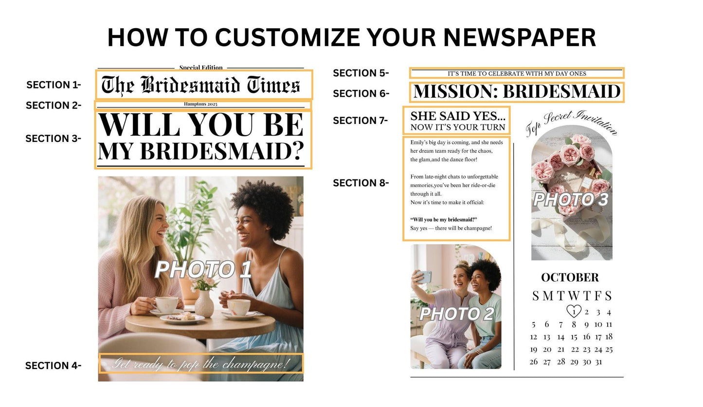 Bridesmaid Proposal Newspaper Printed, Custom Gifts for Will You Be My Bridesmaid, Unique Proposal, Printed and Shipped, Maid of Honour