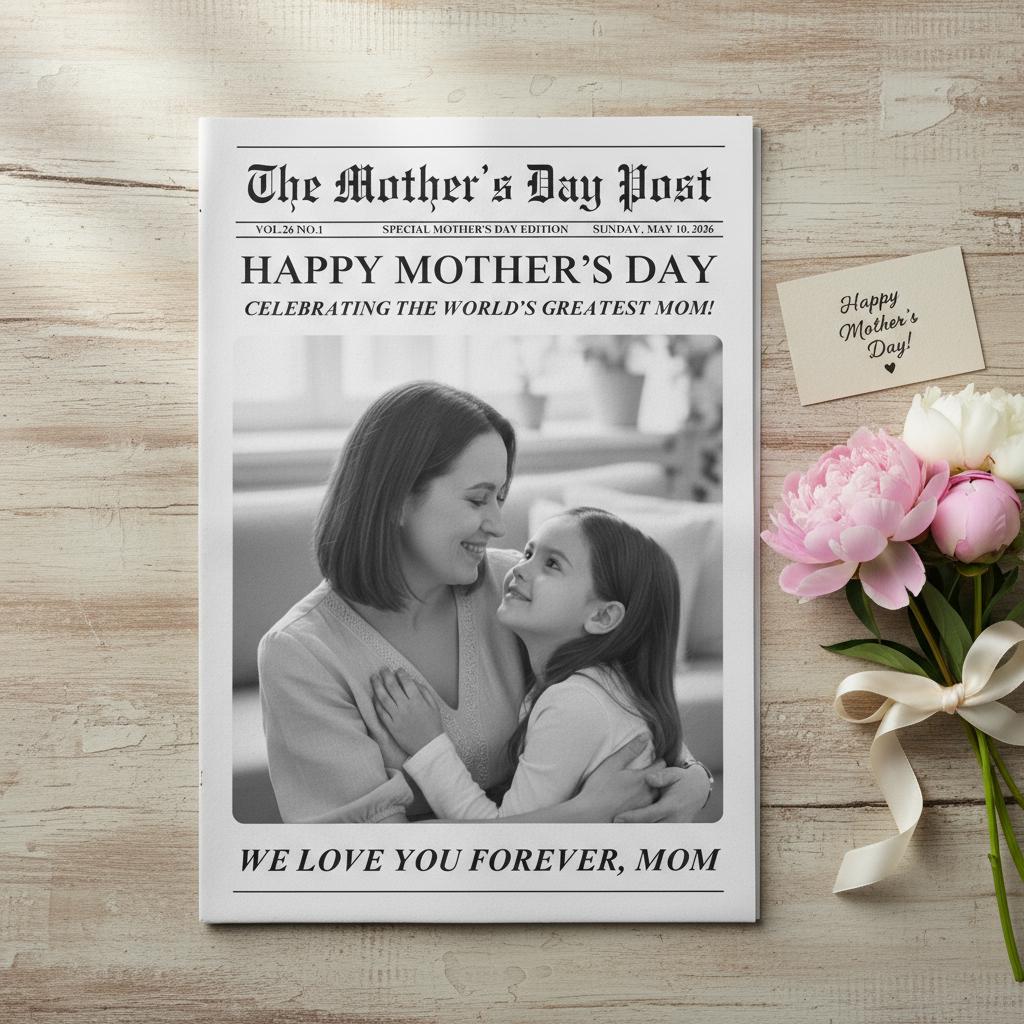 Mother's Day Newspaper Printed, Custom Gift, Unique Art Print for Mom, Personalized Keepsake