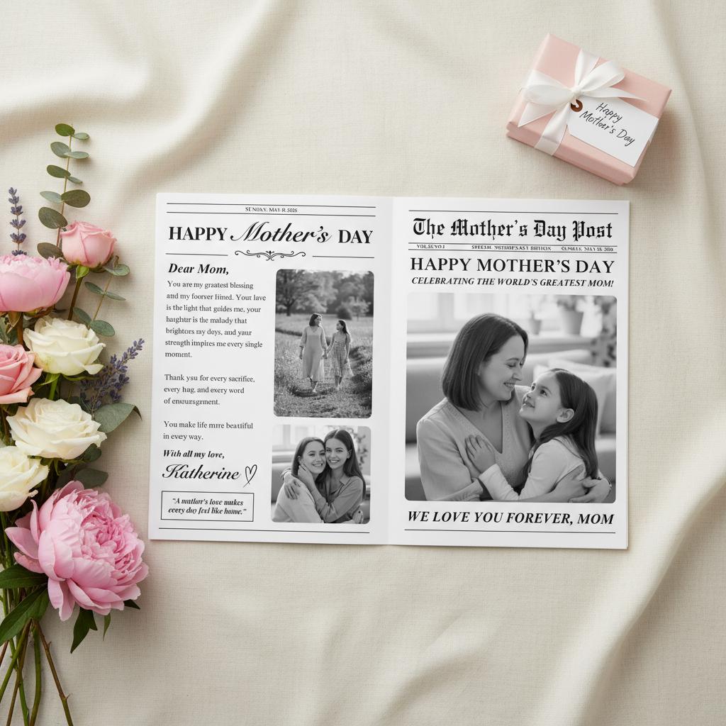 Mother's Day Newspaper Printed, Custom Gift, Unique Art Print for Mom, Personalized Keepsake