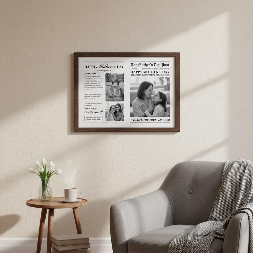 Mother's Day Newspaper Printed, Custom Gift, Unique Art Print for Mom, Personalized Keepsake