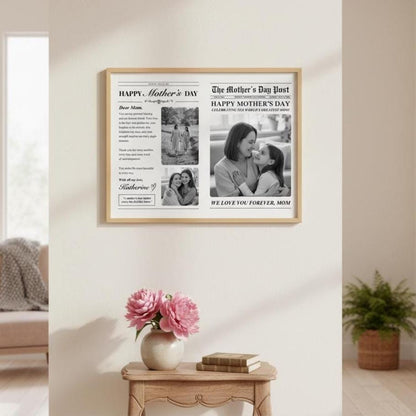 Mother's Day Newspaper Printed, Custom Gift, Unique Art Print for Mom, Personalized Keepsake