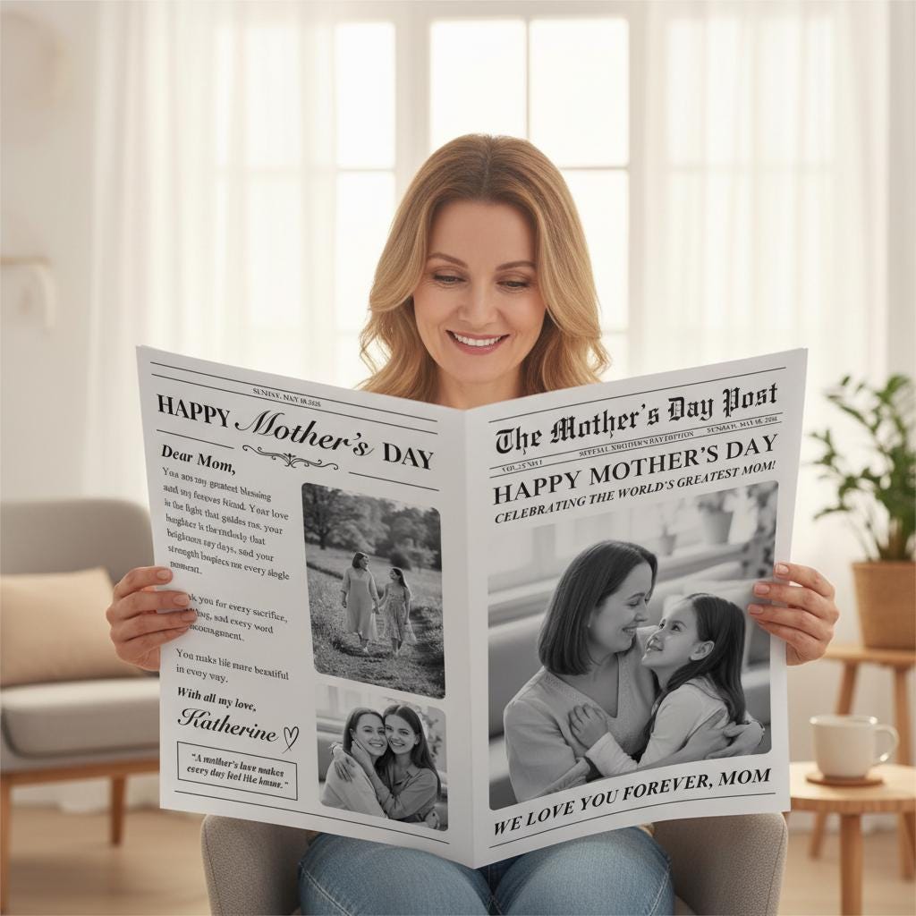 Mother's Day Newspaper Printed, Custom Gift, Unique Art Print for Mom, Personalized Keepsake