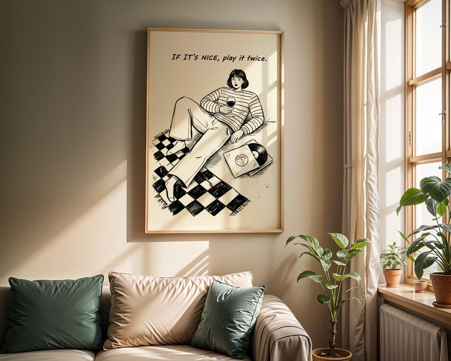 If It's Nice Play It Twice Wall Decor, Retro Vinyl Print, Funky Music Art, Vintage Aesthetic Home Design, Printed