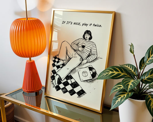 If It's Nice Play It Twice Wall Decor, Retro Vinyl Print, Funky Music Art, Vintage Aesthetic Home Design, Printed