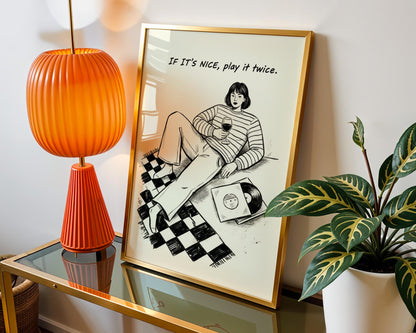 If It's Nice Play It Twice Wall Decor, Retro Vinyl Print, Funky Music Art, Vintage Aesthetic Home Design, Digital Download