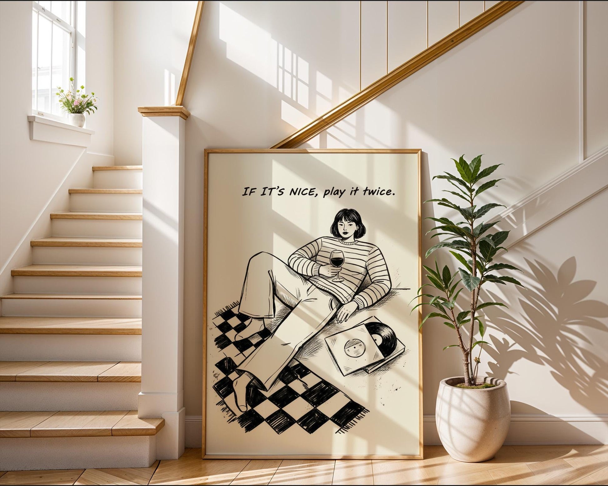 If It's Nice Play It Twice Wall Decor, Retro Vinyl Print, Funky Music Art, Vintage Aesthetic Home Design, Digital Download