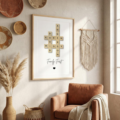 Custom Crossword, Family Name Print, Personalized Gift, Scrabble Name Print, Custom Letter Print, Crossword Poster, Unique Wedding Gift
