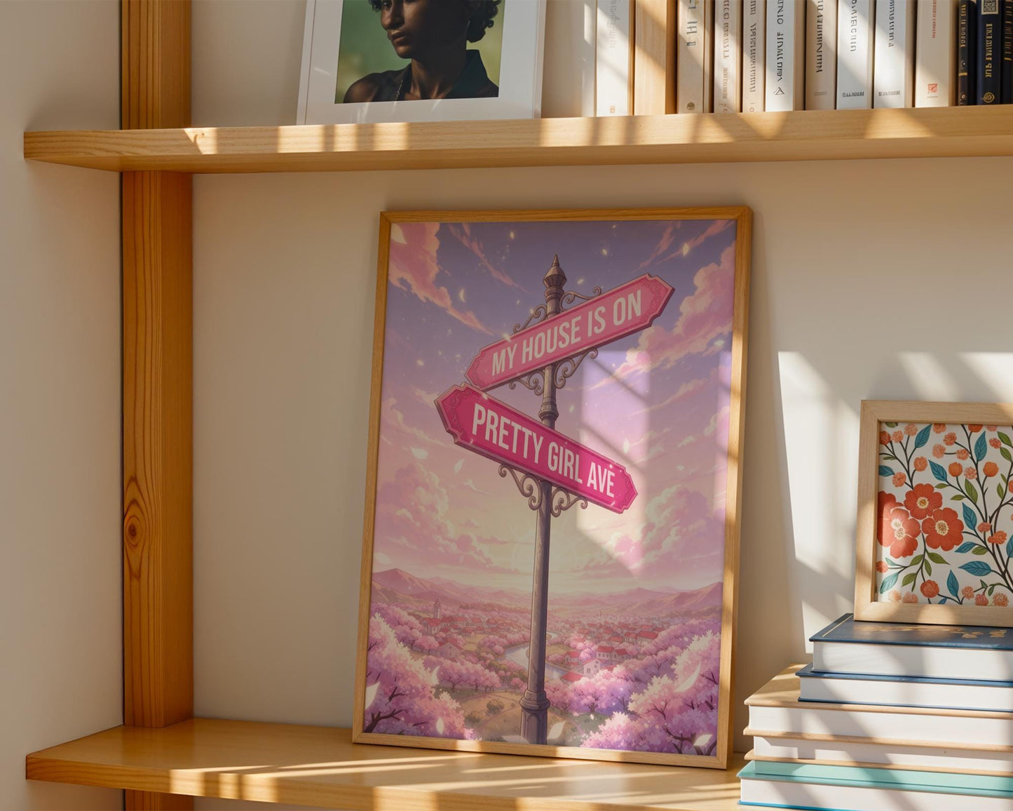 Pretty Girl Avenue Poster, Pink Aesthetic Wall Art, Cute Anime Decor, Minimalist Dorm Room Print, Trendy Bedroom Decor Digital Download