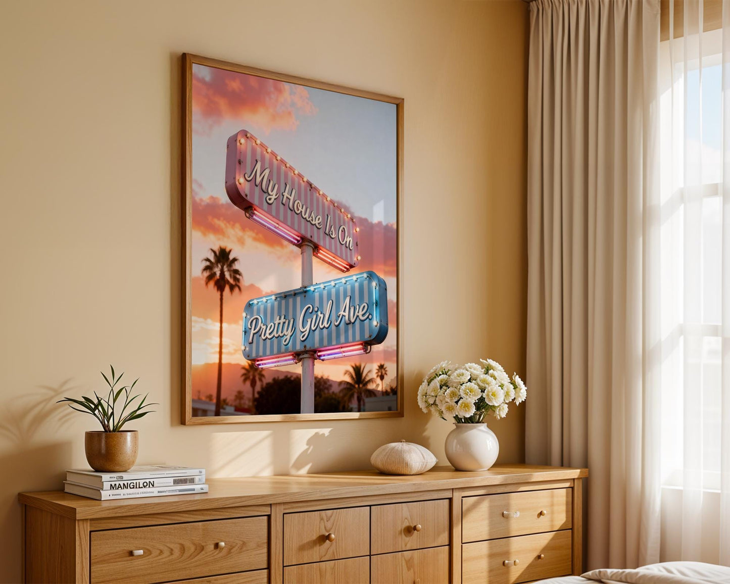 Retro Pretty Girl Avenue Poster, Pink Aesthetic Wall Art Digital Download, Minimalist Typography Dorm Room Print, Trendy Bedroom Wall Decor