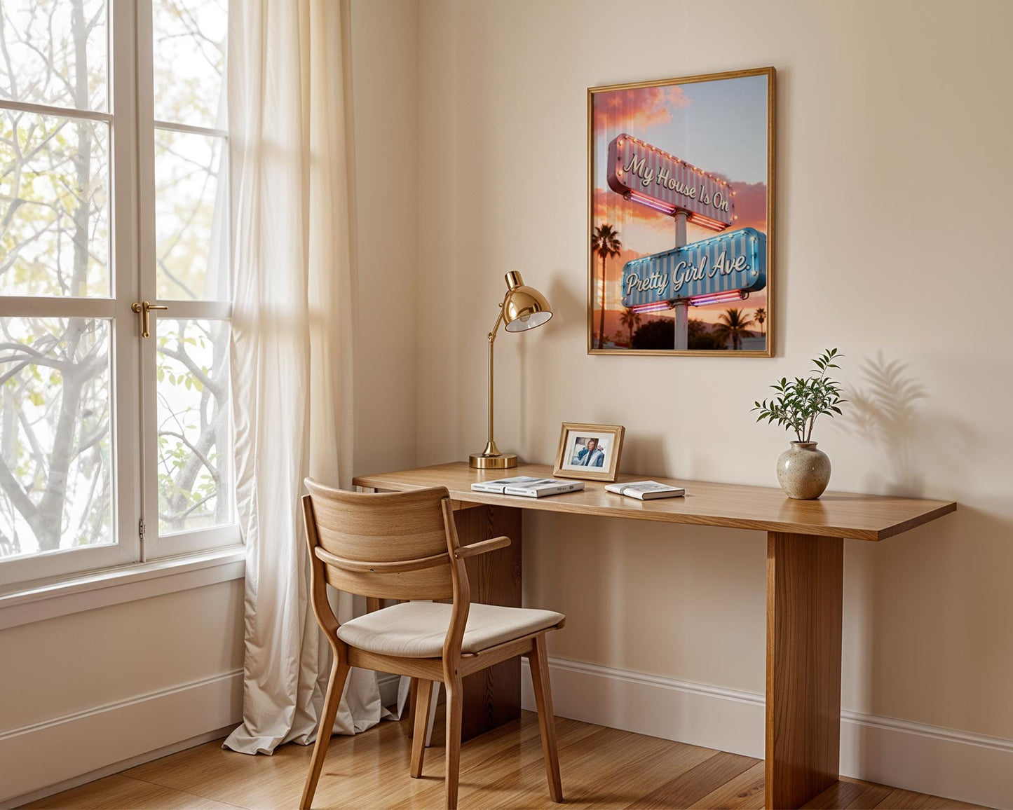 Retro Pretty Girl Avenue Poster, Pink Aesthetic Wall Art Digital Download, Minimalist Typography Dorm Room Print, Trendy Bedroom Wall Decor