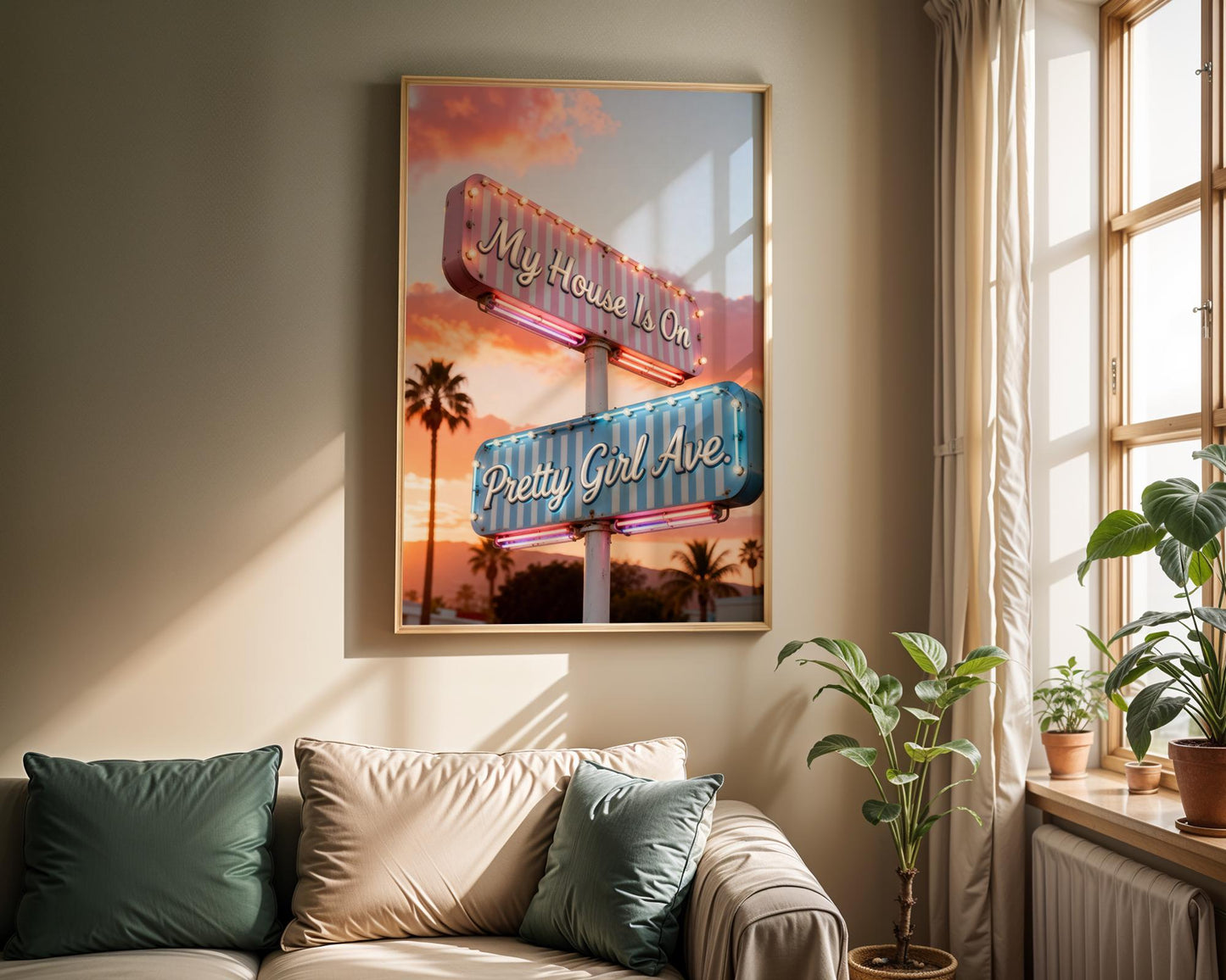 Retro Pretty Girl Avenue Poster, Pink Aesthetic Wall Art Digital Download, Minimalist Typography Dorm Room Print, Trendy Bedroom Wall Decor