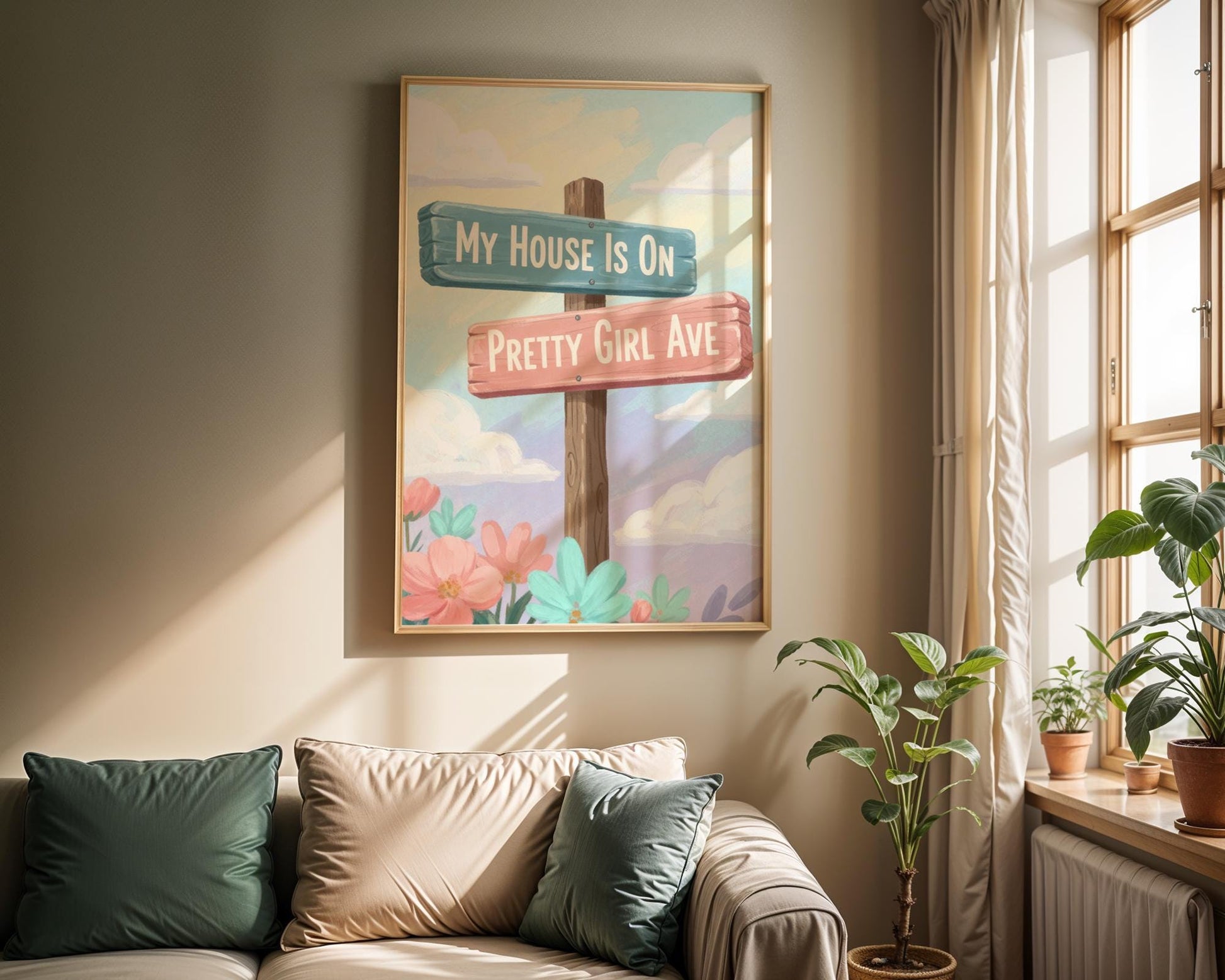 Watercolour Pretty Girl Avenue Poster, Pink Aesthetic Wall Art, Cute Typography Bedroom Decor, Minimalist Dorm Room Print Digital Download