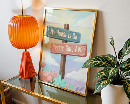 Watercolour Pretty Girl Avenue Poster, Pink Aesthetic Wall Art, Cute Typography Bedroom Decor, Minimalist Dorm Room Print Digital Download