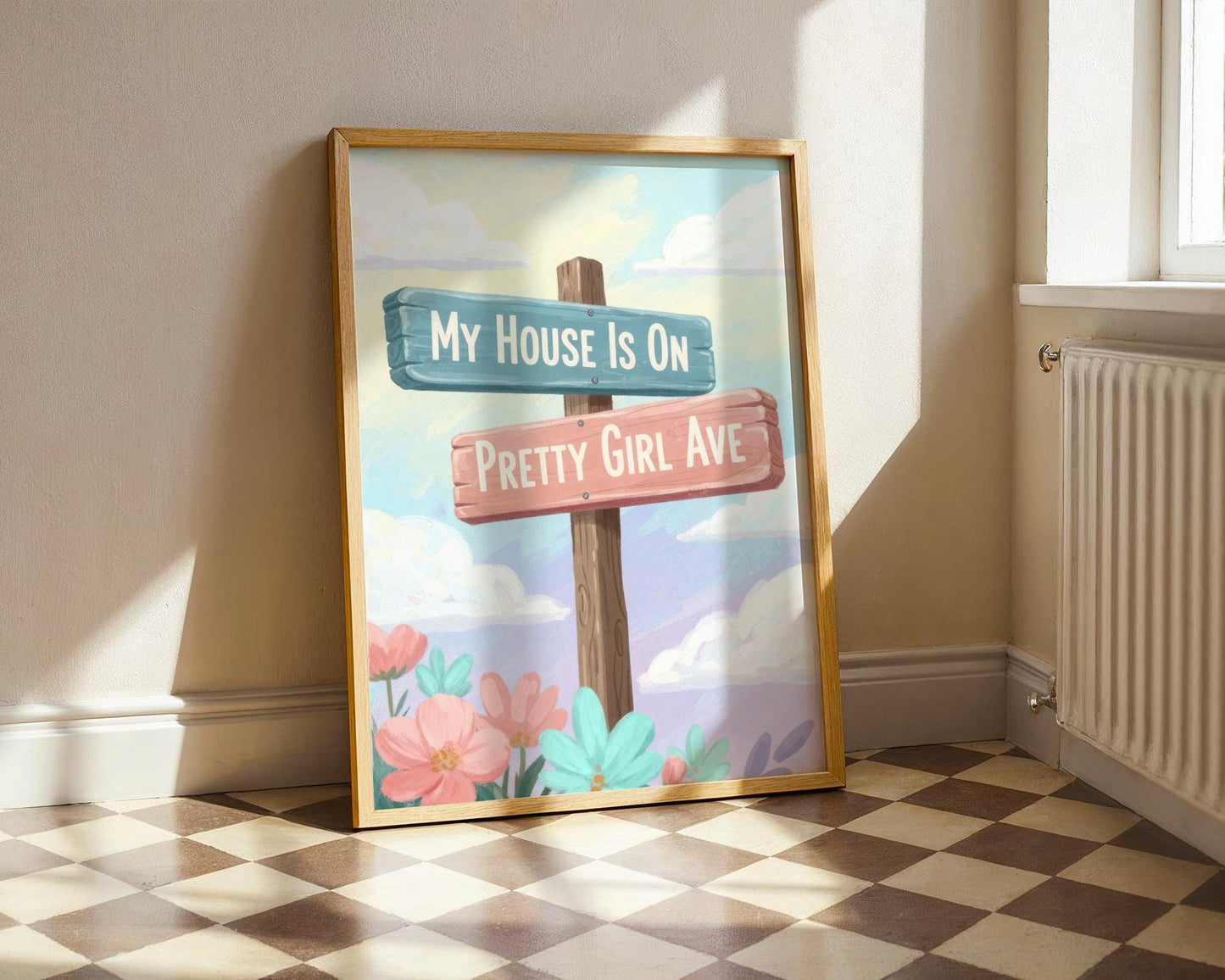 Watercolour Pretty Girl Avenue Poster, Pink Aesthetic Wall Art, Cute Typography Bedroom Decor, Minimalist Dorm Room Print Digital Download