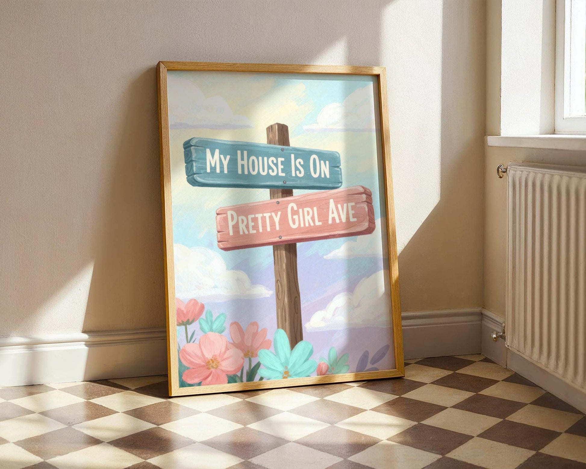 Watercolour Pretty Girl Avenue Poster, Pink Aesthetic Wall Art, Cute Typography Bedroom Decor, Minimalist Dorm Room Print Digital Download