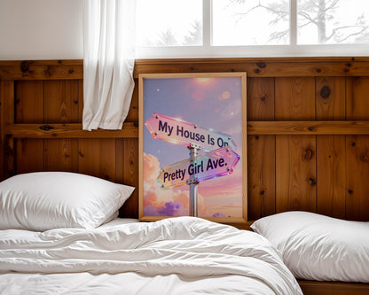 Y2K Pretty Girl Avenue Poster Digital Download, Pink Aesthetic Wall Art, Cute Typography Bedroom Wall Decor, Minimalist Dorm Room Print,