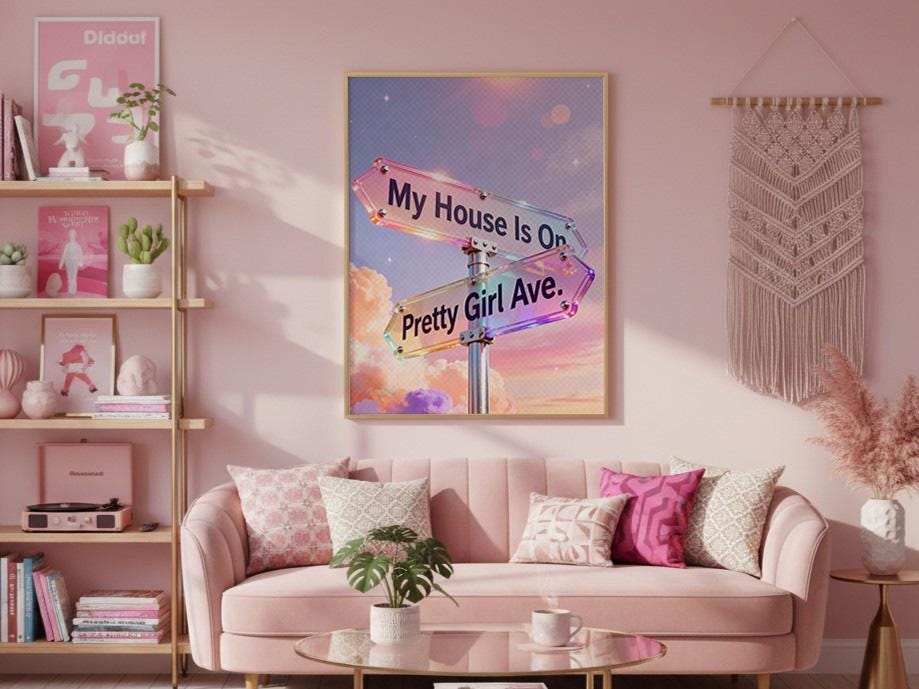 Y2K Pretty Girl Avenue Poster Digital Download, Pink Aesthetic Wall Art, Cute Typography Bedroom Wall Decor, Minimalist Dorm Room Print,