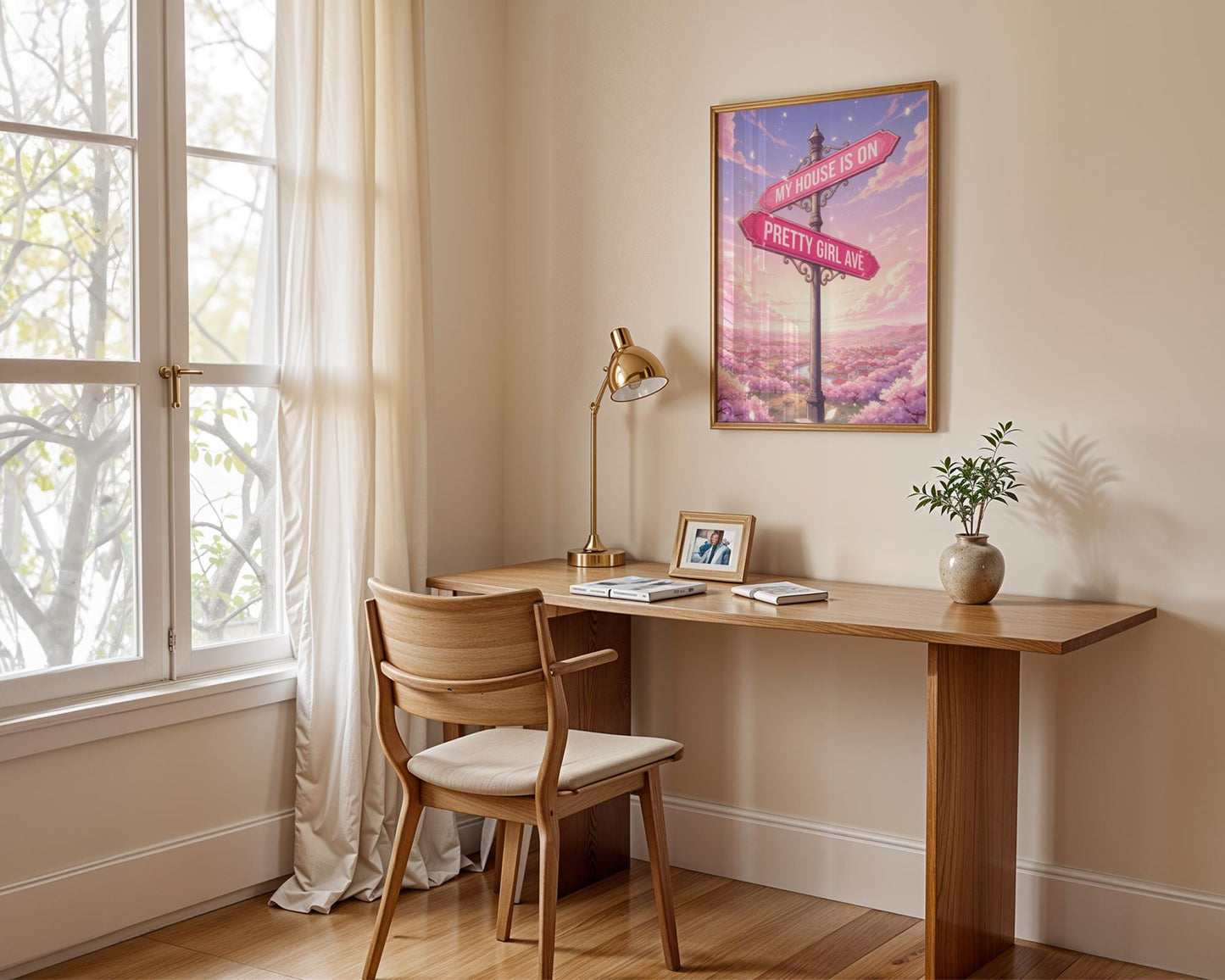 Pretty Girl Avenue Anime Poster, Pink Aesthetic Wall Art, Cute Typography Decor, Minimalist Dorm Room Print, Trendy Bedroom Wall Decor