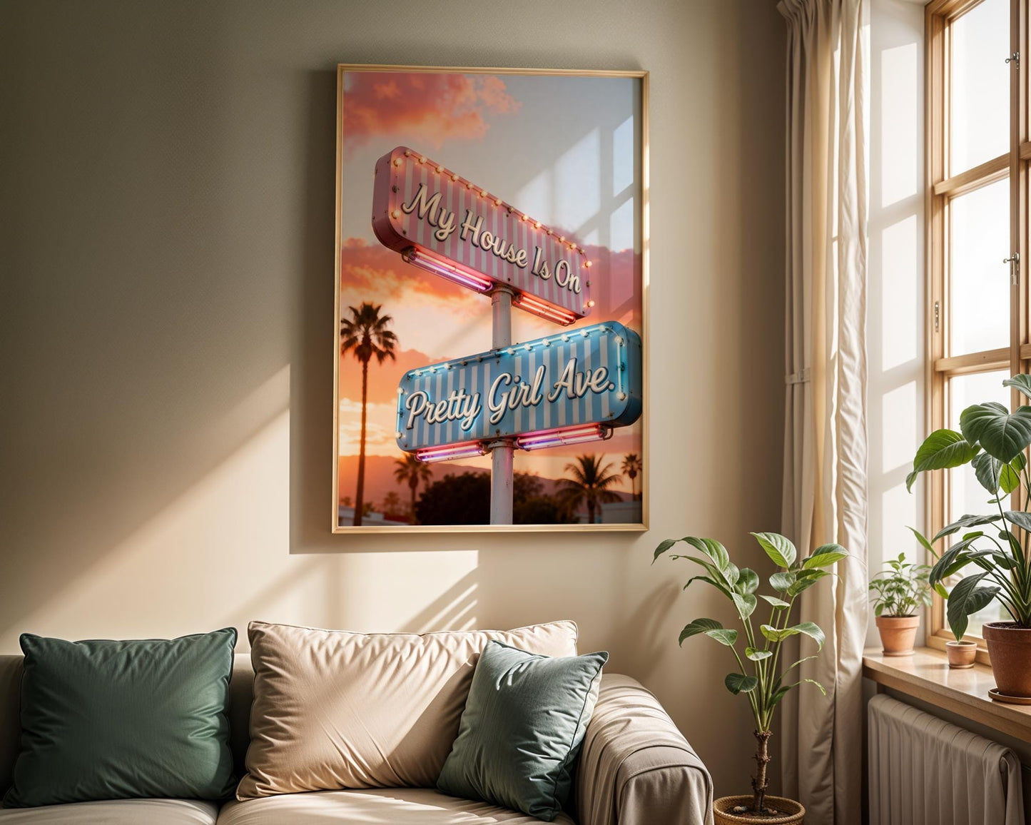 Retro Pretty Girl Avenue Poster, Pink Aesthetic Wall Art, Cute Typography Decor, Minimalist Dorm Room Print, Trendy Bedroom Wall Decor