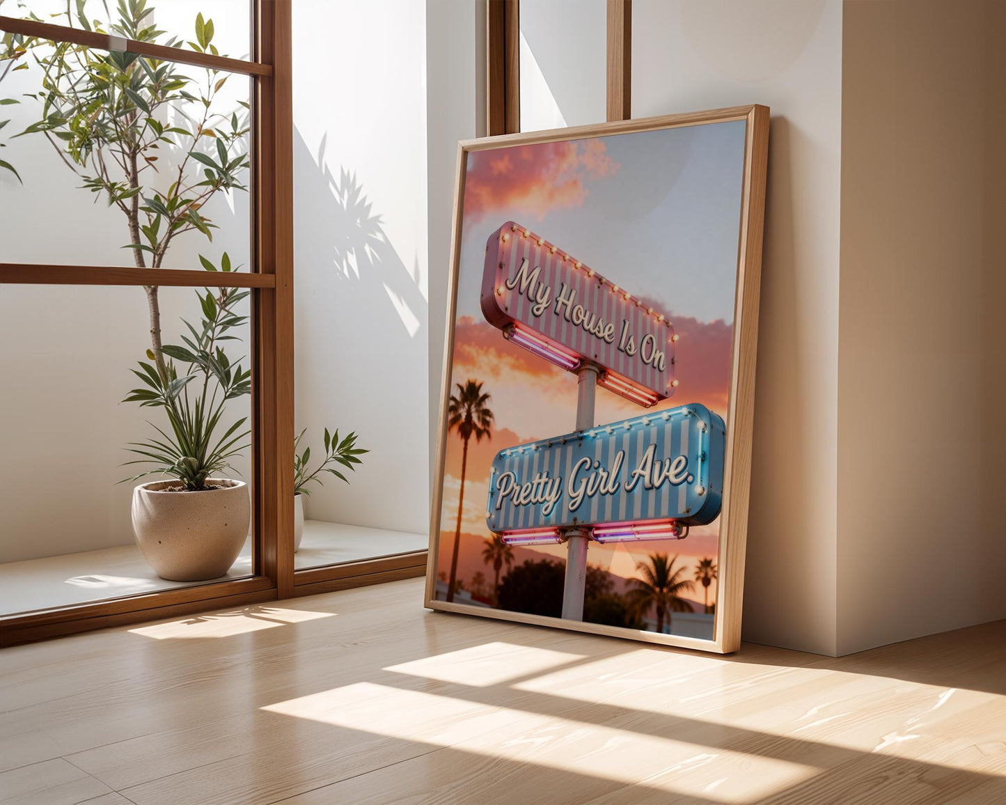 Retro Pretty Girl Avenue Poster, Pink Aesthetic Wall Art, Cute Typography Decor, Minimalist Dorm Room Print, Trendy Bedroom Wall Decor