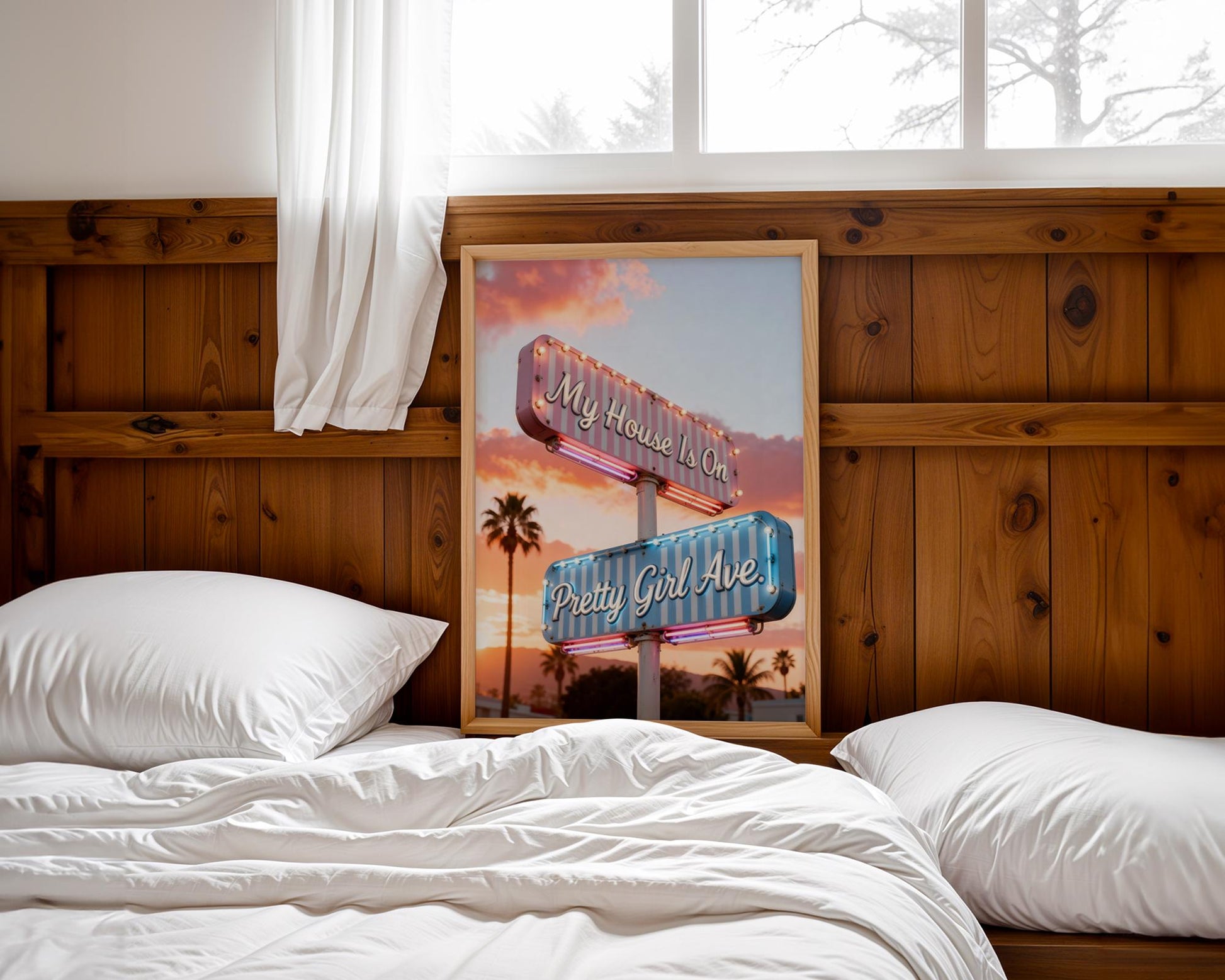 Retro Pretty Girl Avenue Poster, Pink Aesthetic Wall Art, Cute Typography Decor, Minimalist Dorm Room Print, Trendy Bedroom Wall Decor