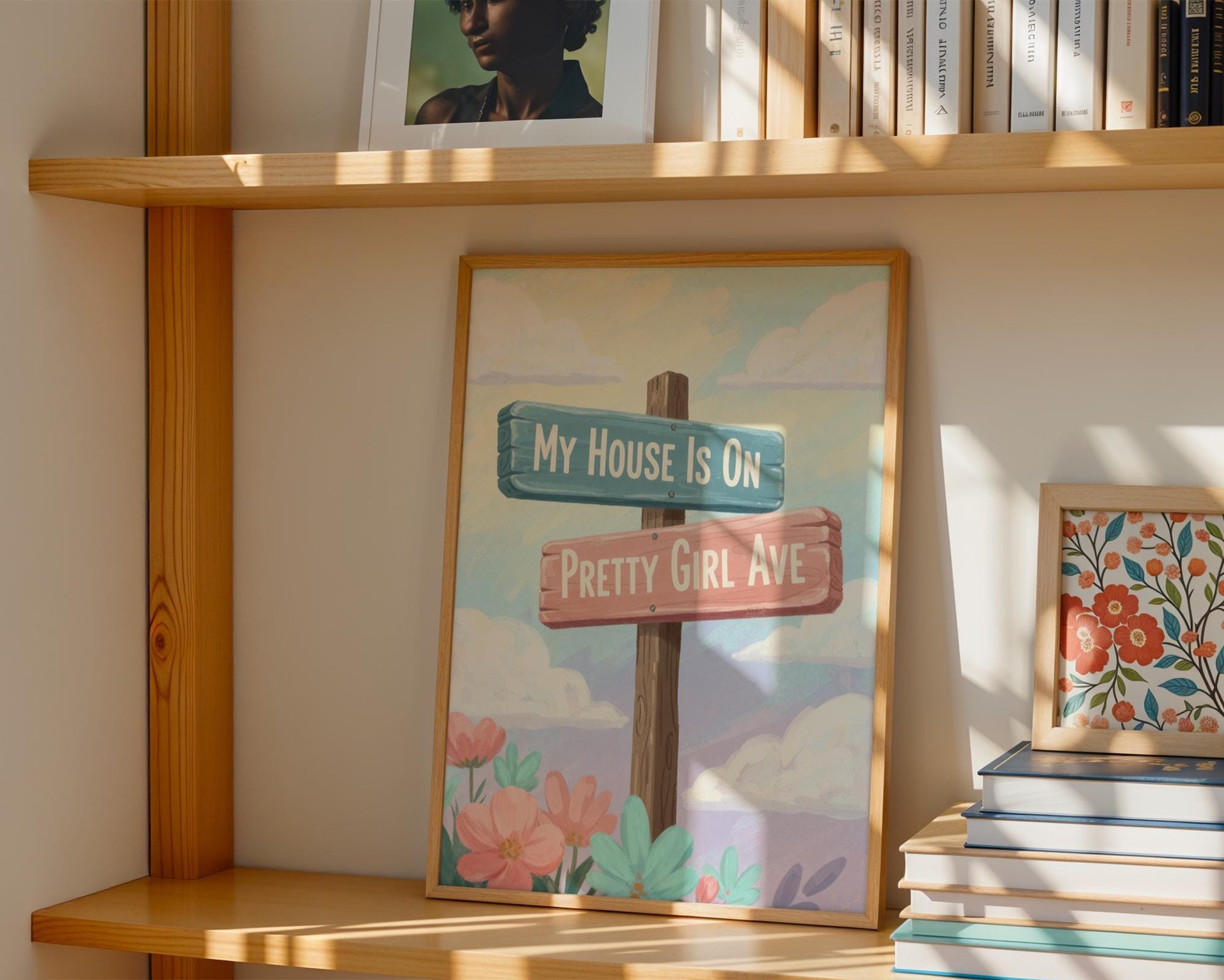 Watercolour Pretty Girl Avenue Poster, Pink Aesthetic Wall Art, Cute Typography Decor, Minimalist Dorm Room Print, Trendy Bedroom Wall Decor