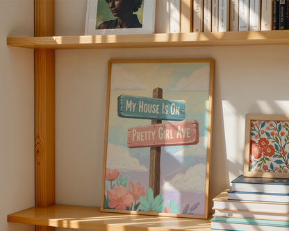 Watercolour Pretty Girl Avenue Poster, Pink Aesthetic Wall Art, Cute Typography Decor, Minimalist Dorm Room Print, Trendy Bedroom Wall Decor