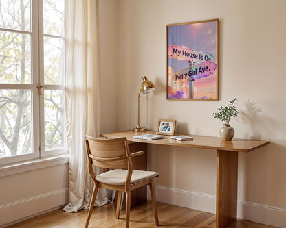 Y2K Pretty Girl Avenue Poster, Pink Aesthetic Wall Art, Cute Typography Decor, Minimalist Dorm Room Print, Trendy Bedroom Wall Decor